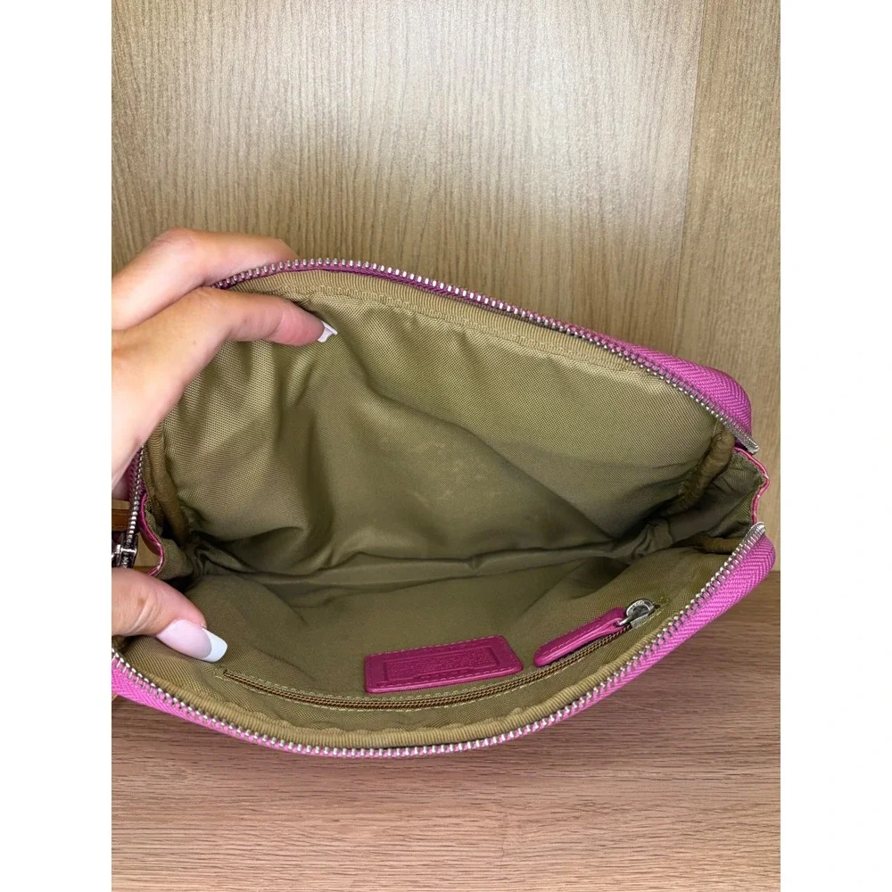 Coach Pink Logo Stripe Cosmetic Case Medium